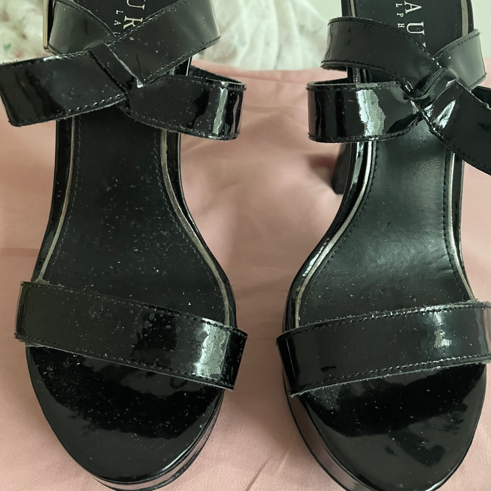 Ralph Lauren Black Patent Leather High heeled Tall Sandals! - Picture 8 of 9